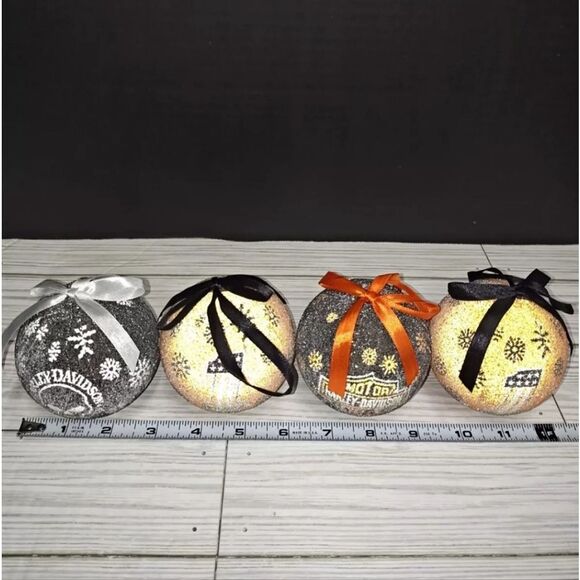 Harley Davidson Motorcycles Christmas Holiday Light Up LED Ball Ornaments Set 4 - Picture 6 of 7